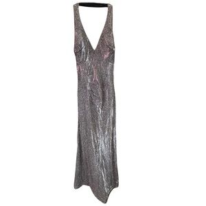 LM Collection Silver Glittery Halter Evening Gown
